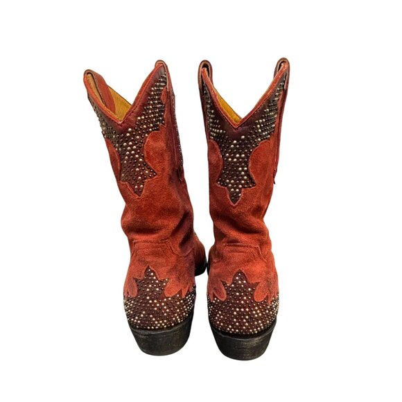 Old Gringo Red Suede Studded Cowboy Boots - Picture 4 of 9